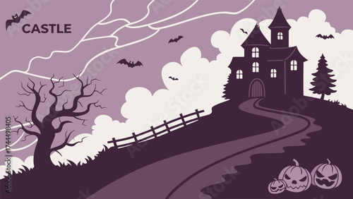 Spooky Castle on a Hill at Dusk
