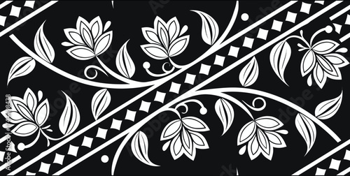 Luxury Ornamental Floral Vector Pattern | Black and White Decorative Swirl and Geometric Tile for Fashion, Fabric, Carpet, Interior and Graphic Design | Timeless Digital Art Texture