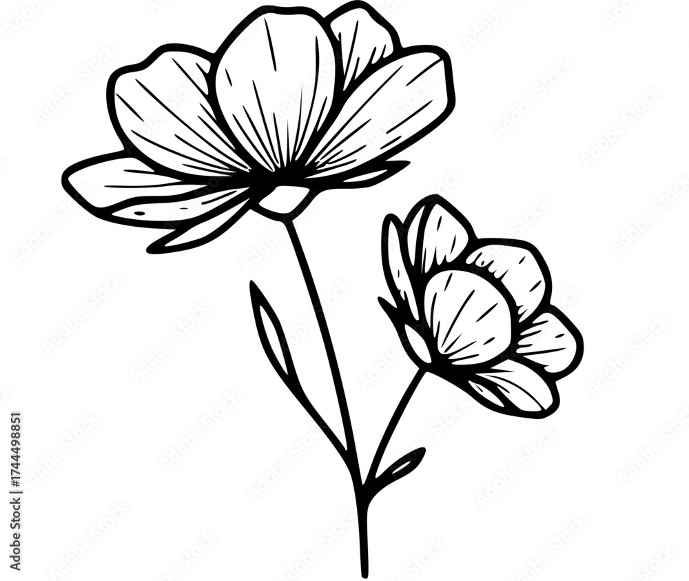 Obraz premium Simplified botanical illustration of a minimalist flower logo on a white background. 