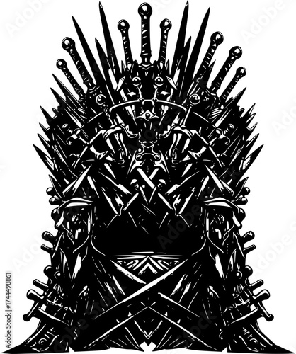 Black and White: Intricate Throne of Blades – A Stark Symbol of Power
