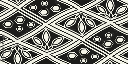Luxury Ornamental Floral Vector Pattern | Black and White Decorative Swirl and Geometric Tile for Fashion, Fabric, Carpet, Interior and Graphic Design | Timeless Digital Art Texture
