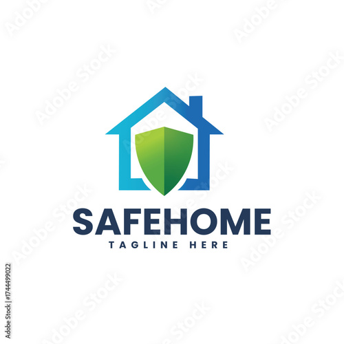 Modern house with a shield icon, symbolizing safehome, protection, security, and smart home solutions, ideal for home security systems, real estate, or property management services.
