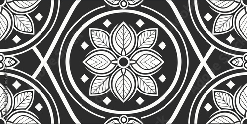 Luxury Ornamental Floral Vector Pattern | Black and White Decorative Swirl and Geometric Tile for Fashion, Fabric, Carpet, Interior and Graphic Design | Timeless Digital Art Texture