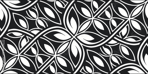 Luxury Ornamental Floral Vector Pattern | Black and White Decorative Swirl and Geometric Tile for Fashion, Fabric, Carpet, Interior and Graphic Design | Timeless Digital Art Texture