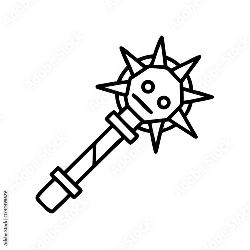 Spiked mace icon illustration in minimalistic line art style  
