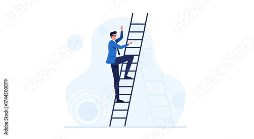 Businessman Climbing Up A Ladder To Reach Success, Career, Development, And Goals
