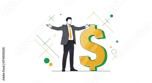 Businessman Displays Dollar Sign, Representing Financial Success And Investment Opportunities