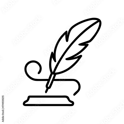 Writing feather quill on ink stand representing the concept of icon  