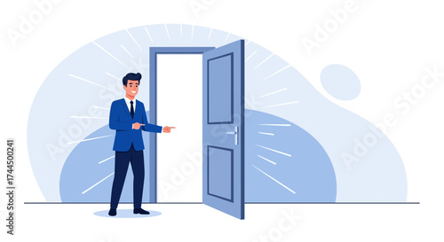 Businessman opening a door concept, Business opportunities and new beginnings visualization