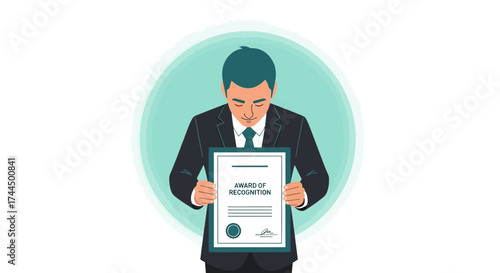 Businessman Holding an Award of Recognition Certificate Symbolizing Achievement