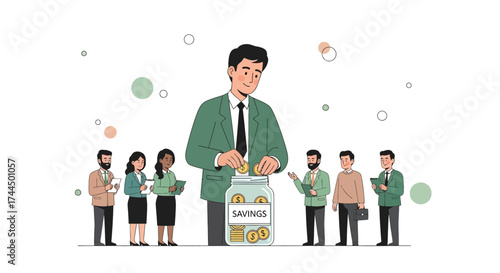 Businessman Investing with Team in Saving Jar Symbolizing Financial Growth and Future Prosperity