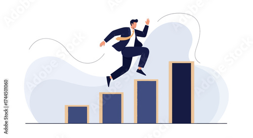 Businessman Jumping Over Financial Growth Graph Demonstrating Success and Career Advancement