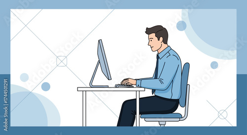 Businessman working on computer at desk representing office work and productivity