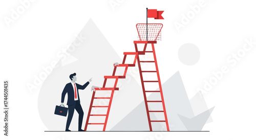 Businessperson Aiming For The Summit, Symbolic Representation Of Goals And Achievement