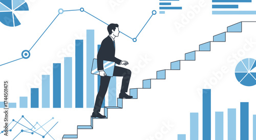 Businessperson Ascending Stairs Signifying Growth, Progress, And Achievement In Corporate World