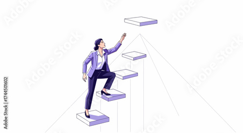 Businesswoman Ascending Steps Towards Success Illustrating Growth and Ambition in Vector Form