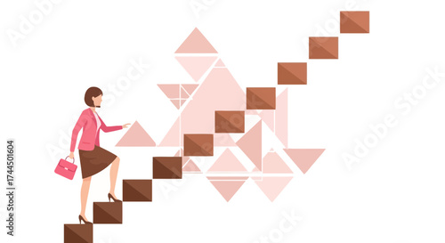 Businesswoman Ascending Steps, Achieving Career Goals, and Striving For Success, Abstract Design