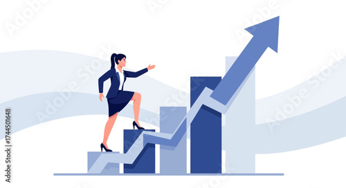 Businesswoman Ascending to Success as Graphic Representation of Growth and Development