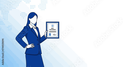 Businesswoman Celebrates Achievement Holding Certificate Demonstrating Exceptional Performance