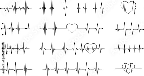 ECG Heartbeat Rhythm Vector Set: Medical, Pulse, Heart, and Health Concepts