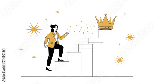 Businesswoman Climbing Stairs to Goal, Symbolizing Success, Achievement, and Ambition