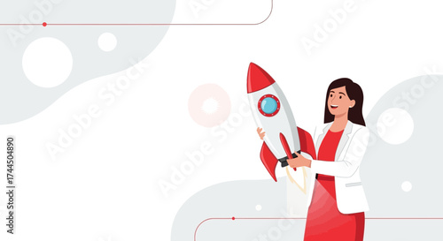 Businesswoman Holding a Rocket Represents Concepts Of Growth, Innovation,and Success Perfectly
