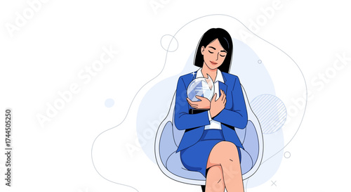 Businesswoman Embracing Globe Symbolizing Global Connection And Professional Achievement