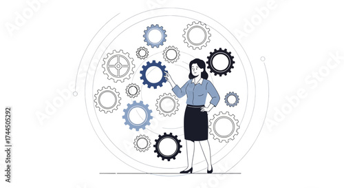 Businesswoman Engaging And Arranging The Gears Mechanism For Systems And Processes