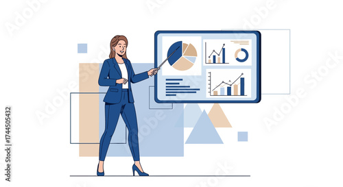Businesswoman Presenting Financial Data On A Digital Display For Corporate Presentations