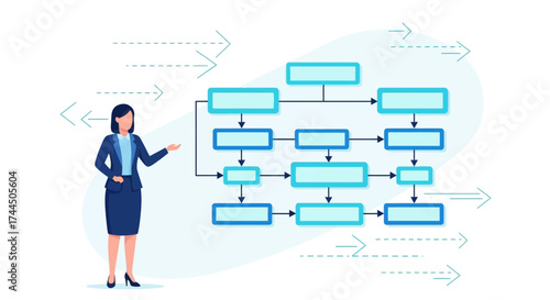 Businesswoman Presenting a Complex Information Flow, Strategic Planning, And Data Visualization