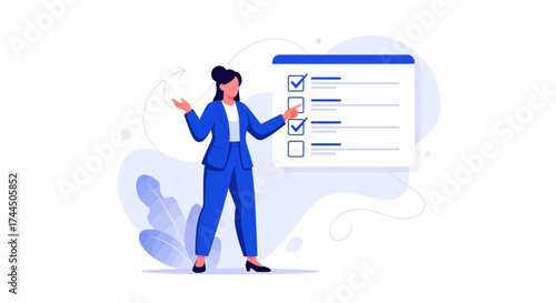Businesswoman Presenting List Demonstrating Completed Tasks And Showing Progress