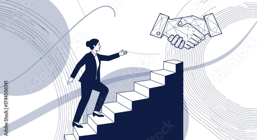 Businesswoman's Ascent to Success in a Symbolic Embrace of Collaboration and Progress