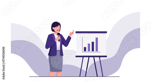 Businesswoman Presenting Statistical Data On Whiteboard With Positive Growth Diagram