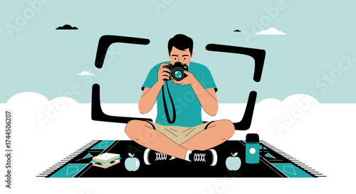 Capturing The Moment: A Casual Photographer Relaxes Outdoors Taking Pictures in Nature