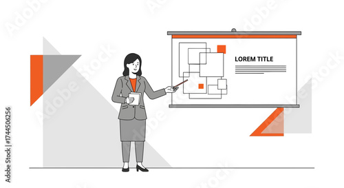 Businesswoman Presenting Visual Data on a Screen During a Business Conference or Meeting