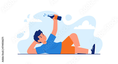 Carefree Man Relaxing Outdoors Enjoying A Refreshing Beverage on a Sunny Day