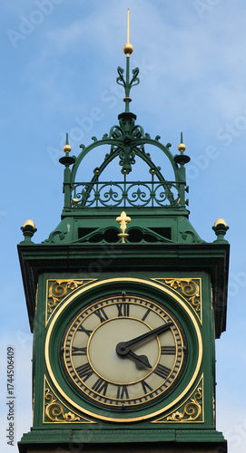 A clock mounted on a tower to commemorate Queen Victoria's Jubilee