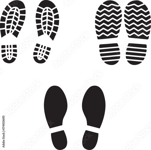 Set of various shoe and boot print silhouettes