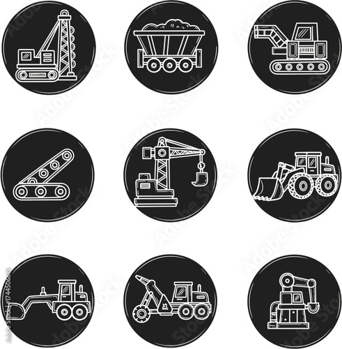 Construction Vehicle Icons Heavy Machinery and Equipment.