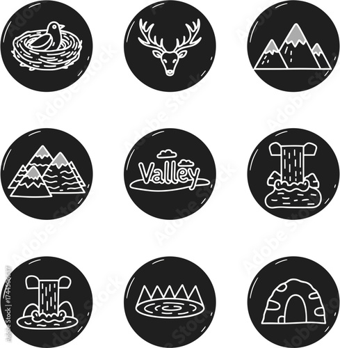 Hand drawn nature and wildlife icon set collection.