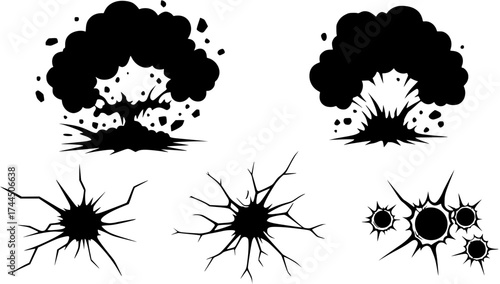 Cartoon Explosion Set: Vector Illustrations of Impact, Damage, and Explosions
