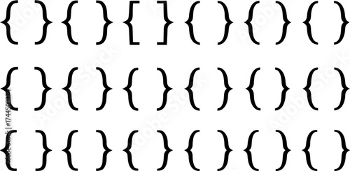 Black Curly Braces and Square Brackets (Mathematical and Programming Symbols) Repeating in a Grid Pattern on a White Background