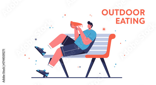 Casual Figure Dining Al Fresco With Pizza Slice Amidst Illustration Elements