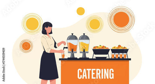 Catering Service Offering Refreshments And Food At An Event With Fresh Juices and Dishes
