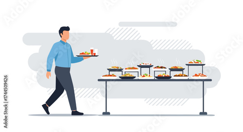 Catering service preparing a meal for food service or a buffet, serving the food