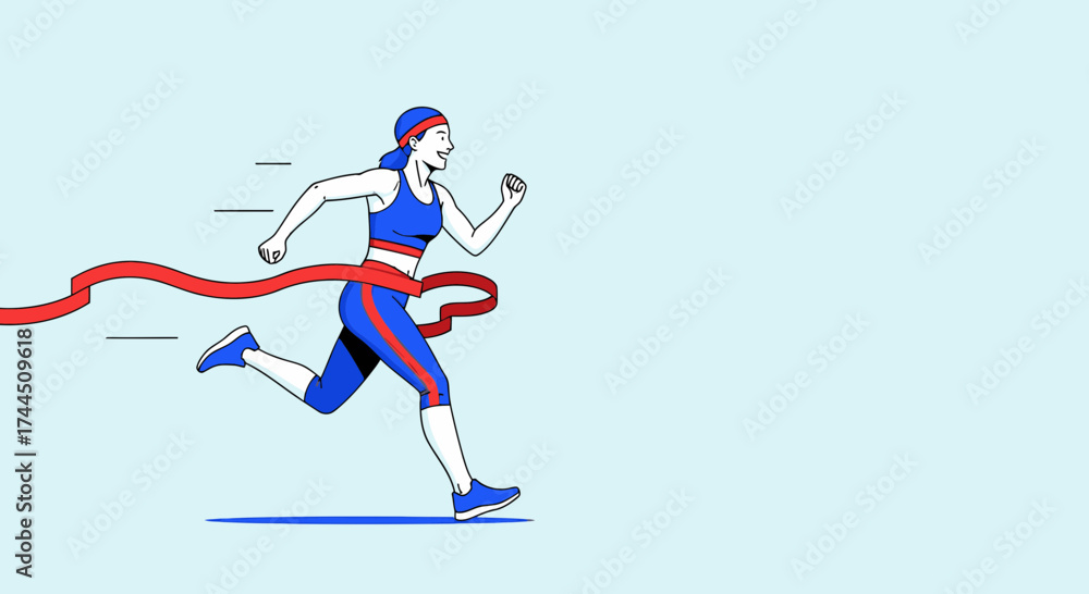 Obraz premium Celebrating Victory: Athlete Crossing the Finish Line in a Dynamic and Vector Illustration
