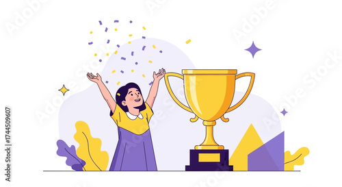 Celebrating Victory: A Young Person's Triumph And The Gleaming Golden Trophy