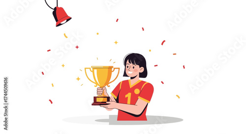 Celebrating Victory: Champion Appreciates Winning With a Trophy And Decorative Elements