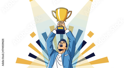 Celebrating Victory: Champion Holding Trophy, Achieving Success, Winner's Glory and Triumph