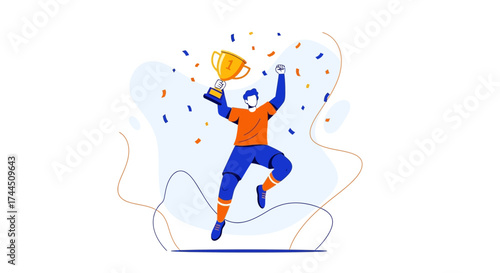 Celebrating Victory: Person Holding Trophy with Confetti in a Stylish Illustration